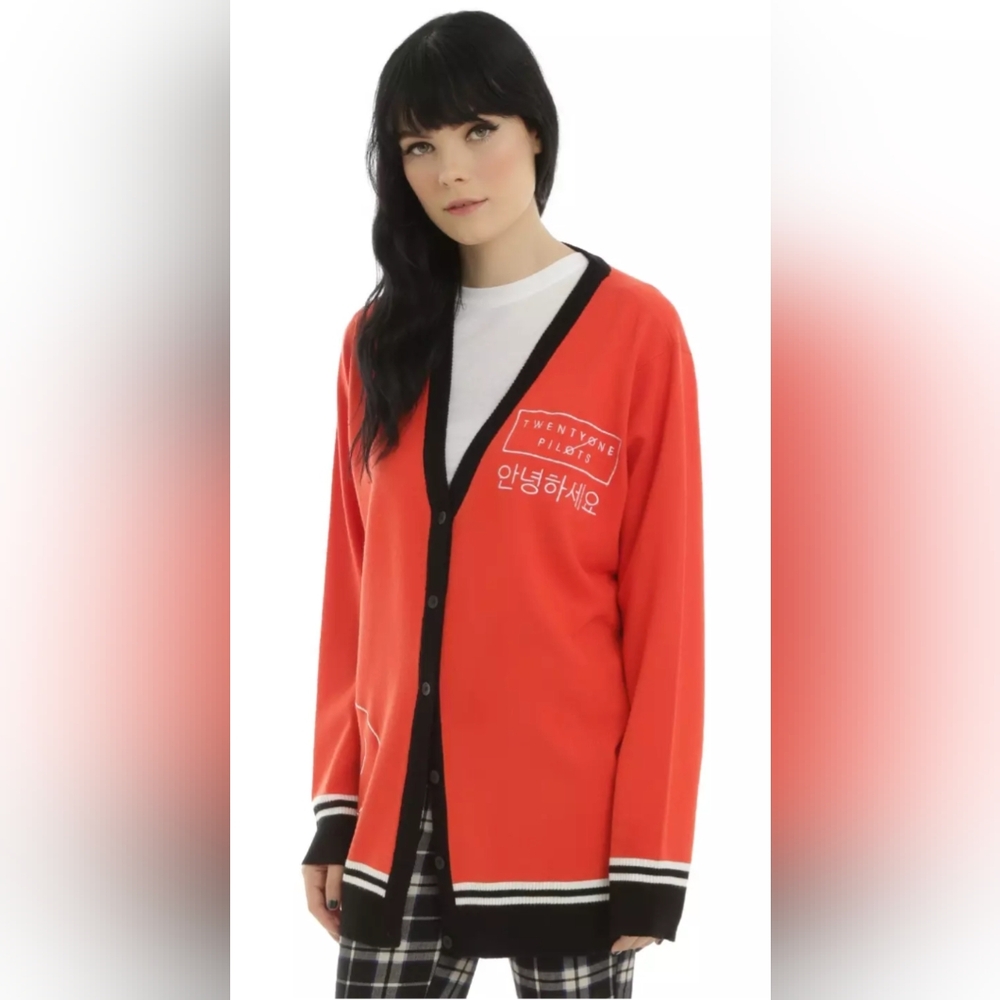 HOT TOPIC x 21 PILOTS sz Small Cardigan Sweater V Neck Orange Black